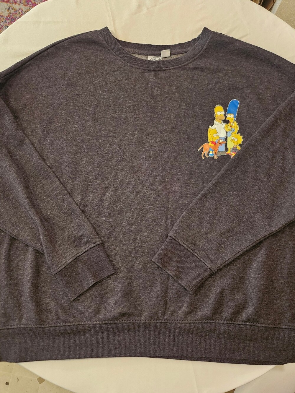 Gray Crewneck Sweater with The Simpsons Chest Graphic